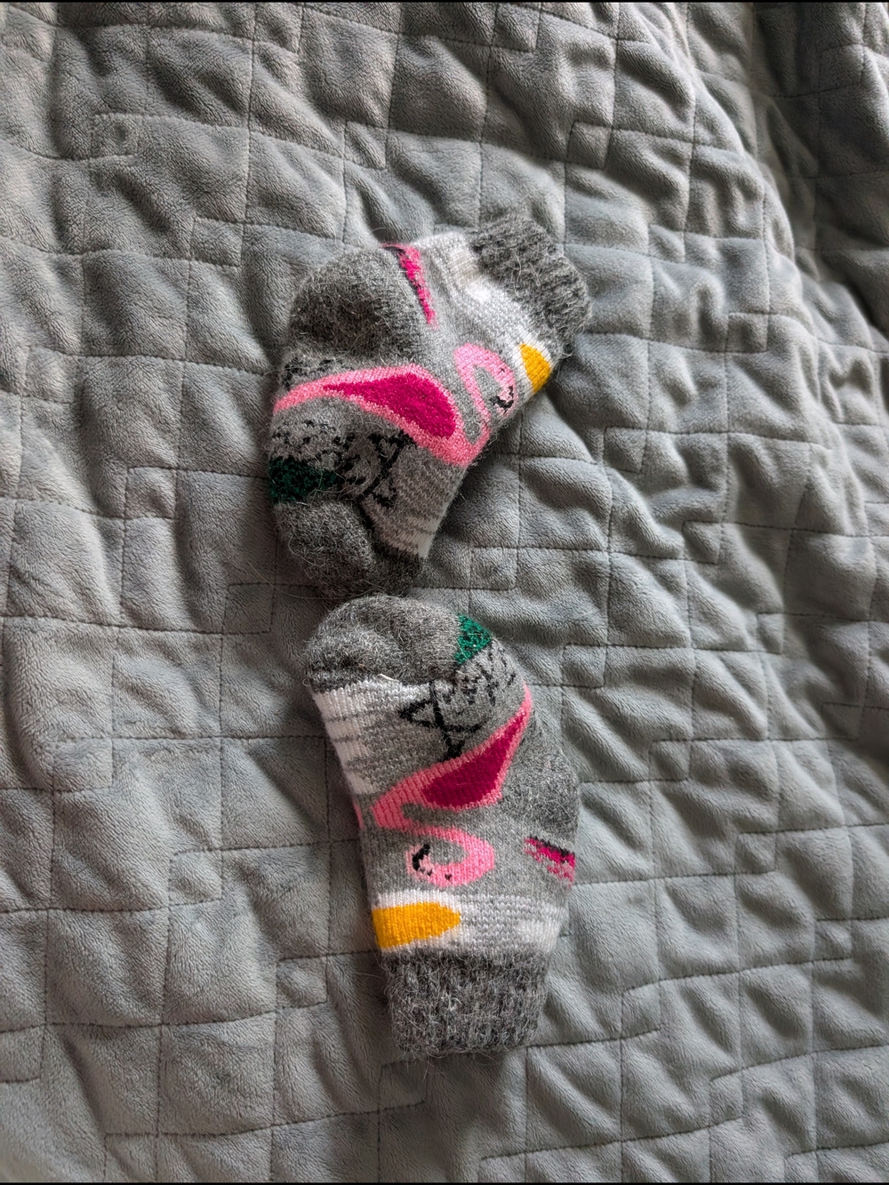 Kids Grey Flamingo Knit Socks - Pink Accent
